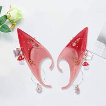 Halloween Cosplay Elf Ears Mushroom Flower Crystal Design Fairy Ear Accessories For Women Party Costume - 玫紅色 - 查看 2