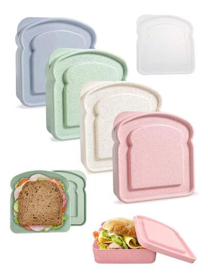 1 pieza Caja Bento, Recipiente para Sándwiches, Caja de Almuerzo con Forma de Pan Tostado de Plástico, Caja para Sándwiches con Tapa, Reutilizable, Apta para Microondas y Lavavajillas, Adecuada para Familia o Adultos, Utensilios de Cocina