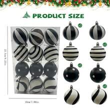 12pcs/Set 2.4 Inch Christmas Balls Ornaments, Shiny Plastic Hanging Decorations, Elf Balls, Swirl Candy Canes, Peppermint Christmas Tree Ornaments, Suitable For Christmas Tree Decoration (Black & White) Home Decor Christmas Decorations Room Decor Christmas Decorations Home Christmas Gifts Christmas Decor - Black and White Set 12 - View 5