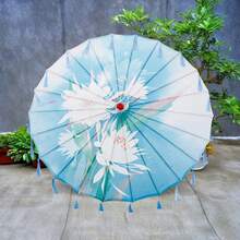 Paraguas chino hecho a mano, de papel engrasado, con palo de bambú para bodas, fiestas y escenarios. - Azul celeste - Ver 2