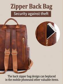 [US-Based Shipping]Halloween And Christmas Bags,Brown Leather Backpack, Fashionable Women's Bag, Extra-Large Capacity Backpack, Minimalist Commuter Bag, Multifunctional Casual Backpack, Zipper Design Backpack, Metal Buckle Decorated Backpack, Urban Style Backpack, Practical Travel Bag, Multipurpose Bag, Minimalist Design, Travel Backpack, Casual Tote Bag, Personal Item Storage, Lightweight And Portable, Professional Accessories - 多色 - 查看 5