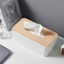Solid Color Bamboo Lid Tissue Box, Bamboo & Wood Lid Paper Box Tissue Holder, Square And Round Tissue Box, Wooden Storage Box, Home Decor For Dining Table, Disposable Paper Napkin Holder, Bamboo Rectangle Napkin Rack, Suitable For Bathroom Vanity, Office, Dining Table, Living Room, Bedroom, Bathroom, Car Tissue Storage