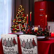 2PCS/4PCS/6PCS Christmas Chair Covers, Black & White Buffalo Plaid, Brown Leopard, Christmas Tree Pattern Chair Backs, For Home, Hotel, Restaurant, Holiday Party Decoration (50cm*60cm) - Multicolor - View 7