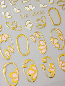 2pcs Orchid Camellia Cherry Blossoms Flower Bronzing Nail Sticker French Metal Ring Floral Wedding Style Self-Adhesive Spring Summer Nail Decals Supplies Nails - Multicolor - View 2