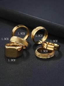 6pcs Stainless Steel Rhombus Decor Gold Color Men's Ring Set, Suitable For Daily Wear, Jewelry Gift MRZY - 多色的 - 查看 6