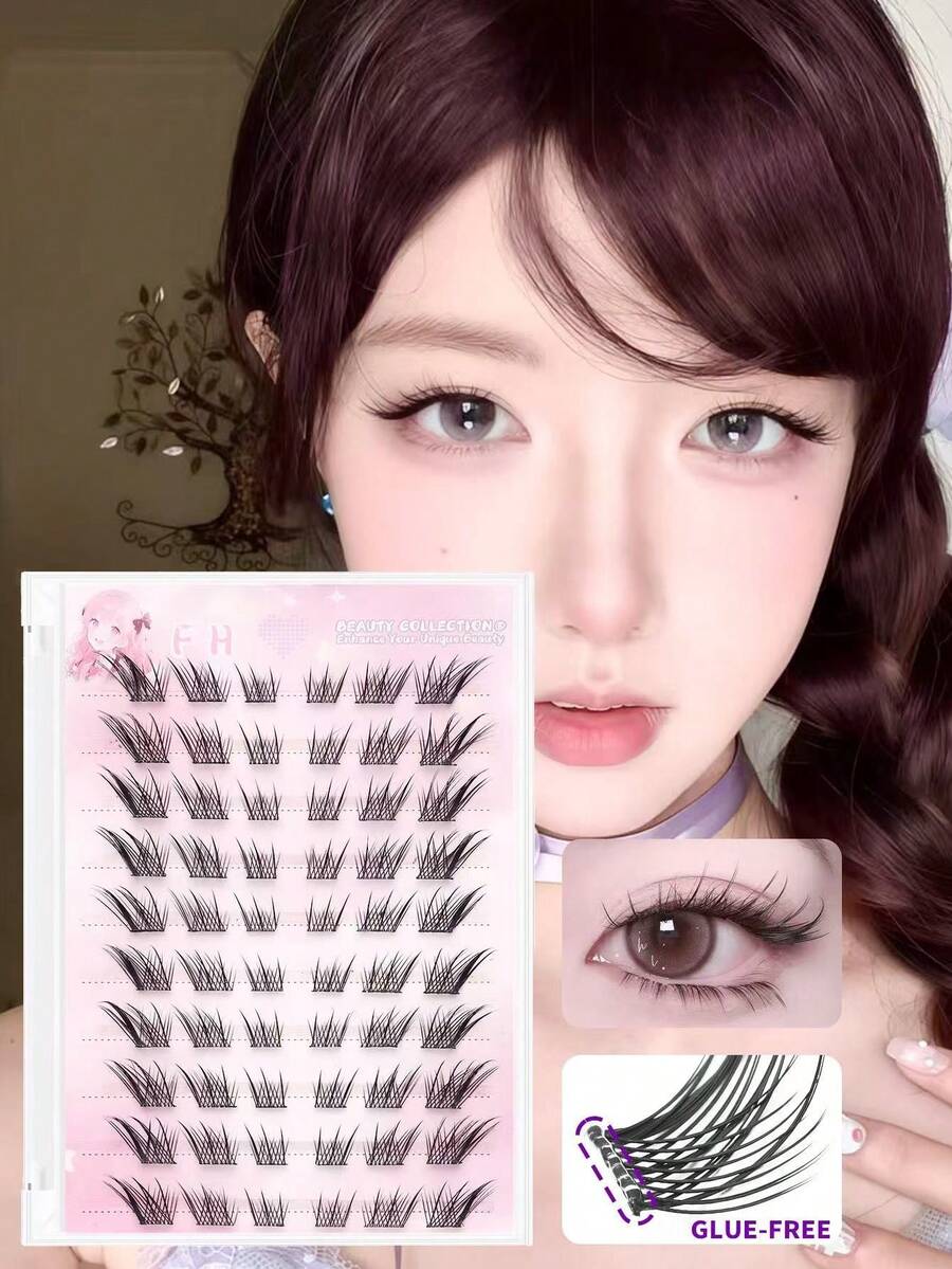 60 piezas de pestañas postizas autoadhesivas, mirada suave y natural de guiño de zorro, pestañas postizas C-Curl para párpado superior de Su Daji