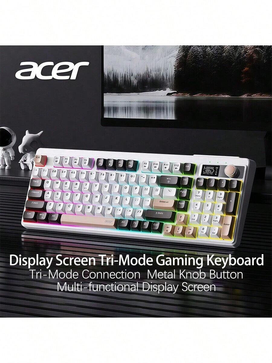 Acer OKW 222 Triple-Mode Keyboard With Smart Battery Display, 90-Key Compact Layout, Soft Tone Buttons, Wired Bluetooth 2.4G, Multi-Function For Office And Gaming, White - White - View 1