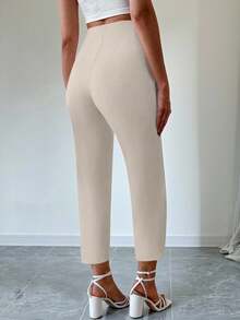 1Pcs Casual Trousers With Draping Effect, Slim - Fitting, For Commuting And Professional Use, Simple And Capable Style, Straight - Leg Cut, Suitable For Office Daily And Business Office Scenarios, Women's Trousers For Spring And Autumn - 杏色 - 查看 5