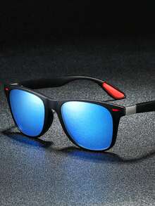 POLASUP 2pcs Polarized Lens Classic Travel & Hiking Style Polarized Glasses, Red Design With Red Rivets, Silicone Anti-Slip Nose Pads, Fashion Street Wear - 1*black Frame/blue Film + 1*black Frame/all Gray (without Box) - View 3