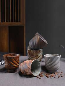 1pc 260ml Household Water Cup, Breakfast Cup, Milk Cup, Oatmeal Cup, Latte Art Cup, Creative Crackle Glaze Cup, Retro Ceramic Mug, Crackle Glaze Mug, Coffee Cup, Couple Cup, Hanging Ear Coffee Cup, Latte Art Cup - Multicolor - View 2