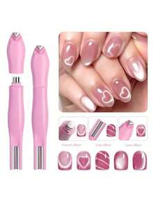 Żelowy lakier do paznokci 3D Cat Eye z magnesami na paznokcie, magnesy na paznokcie w kształcie kociego oka, magnesy na paznokcie z podwójną główką, magnetyczne długopisy do paznokci w paski, akcesoria do paznokci, narzędzia do paznokci, wielofunkcyjny zestaw magnesów do manicure DIY