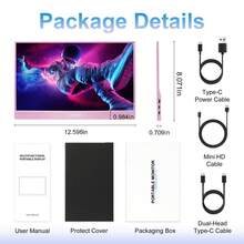 14-Inch 1920*1080P 60HZ External Portable Monitor With Built-In Speakers, Suitable For Phones /Laptops/Desktops/,PS, Gaming Portable Monitors, HDUSB ToTYPE C Interface,Excluding Power Adapter