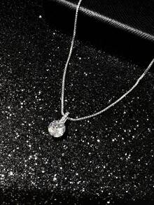 1pc Sparkling Zirconia Necklace, 925 Sterling Silver, Dazzling Diamond-Cut Design, Elegant For Special Occasions