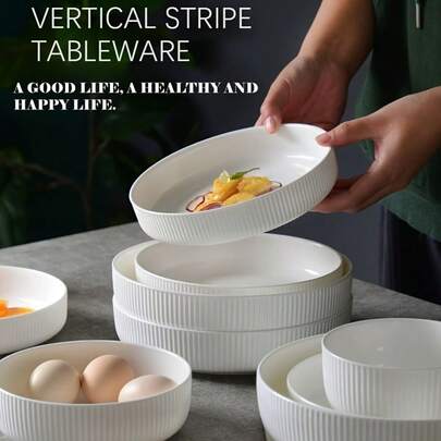 1/2/4-teiliges Bone China Salatschüssel Set - vertikales Streifendesign, mikrowellen- und spülmaschinenfest