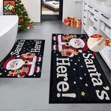 1 pieza/2 piezas Alfombra de baño con estampado de cascanueces navideño, de material de imitación de cachemira con decoración esponjosa, apta para baño, entrada, cocina y otras ocasiones, lavable a máquina, decoración navideña, se puede regalar - Multicolor - Ver 2