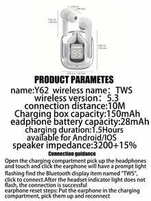 STSEarConect A Pair Of Transparent TWS Wireless Earphones, Stereo Wireless Earphones With LED Battery Display Screen, Type-C Charging Case, Compatible With All Smartphones, Suitable For Gaming, Music, Outdoor Sports/Business, Adult Use, Condenser Microphone, Rechargeable Battery, Polymer Lithium-Ion