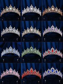 1 件时尚水晶新娘皇冠，适合女孩、女士生日、周年纪念、选美和各种节日场合佩戴和装饰 - 半冠 - 查看 1