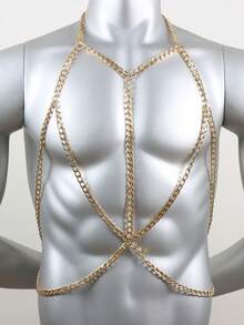 Sexy Men's Chest Bead Chain Body Harness Gay Chain Shoulder Hollow Out Line Harness Rave Costume Punk Chest Belt Clubwear Costume
