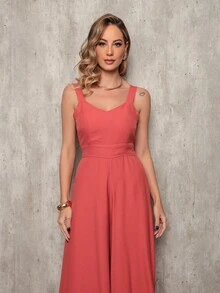 Loose Plain Jumpsuit In Pantaloon Tailoring With Zipper On The Back, Super Comfortable - Coral Pink - View 2