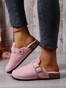女式带扣设计保暖内衬休闲一脚蹬穆勒鞋 - 淺粉色 - 查看 6