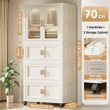 23.6inch Folding Children Wardrobe Closet, Large Capacity Stackable Children Storage Cabinet With Hanging Rod, Portable Foldable Clothing Organizer With Lid And Wheels, Formaldehyde-Free Baby Closet For Bedroom Nursery Apartment, Local Delivery - Multicolor - View 17