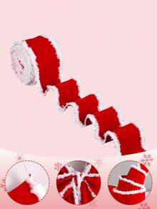 1PC 196-Inch Christmas Red And White Fringed Decorative Ribbon, Christmas Tree Decoration, Gift Packaging Accessory Dow, DIY Christmas Gift Packaging Ribbon, Red And White Fringed Bow Pendant Decor Suitable For Christmas Decor, Door Hanging Decor, Living Room And Bedroom Room Decor, Outdoor Courtyard, Christmas Gifts, Gift-Giving Christmas Decorations Winter