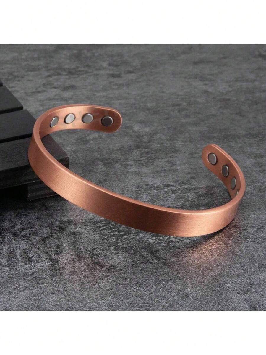 Pure Copper Bracelets For Men Matte Adjustable Cuff Vintage Magnetic 9mm Wide Energy Health Bangles Jewelry Resizable