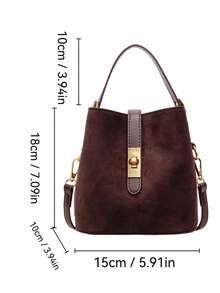 女士休闲斜挎水桶包 - 纯色，双层绒面材质手提包，磁扣，可调节肩带单肩包 - 轻巧设计，适合通勤、休闲和约会，风格简约，用途广泛，咖啡棕色，绒面包，冬季、秋季必备 - 咖啡棕 - 查看 12