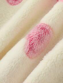 两件套女童毛绒睡衣套装，可爱毛茸茸心形图案圆领长袖上衣和长裤，休闲家居服，秋冬 - 粉色 - 查看 8