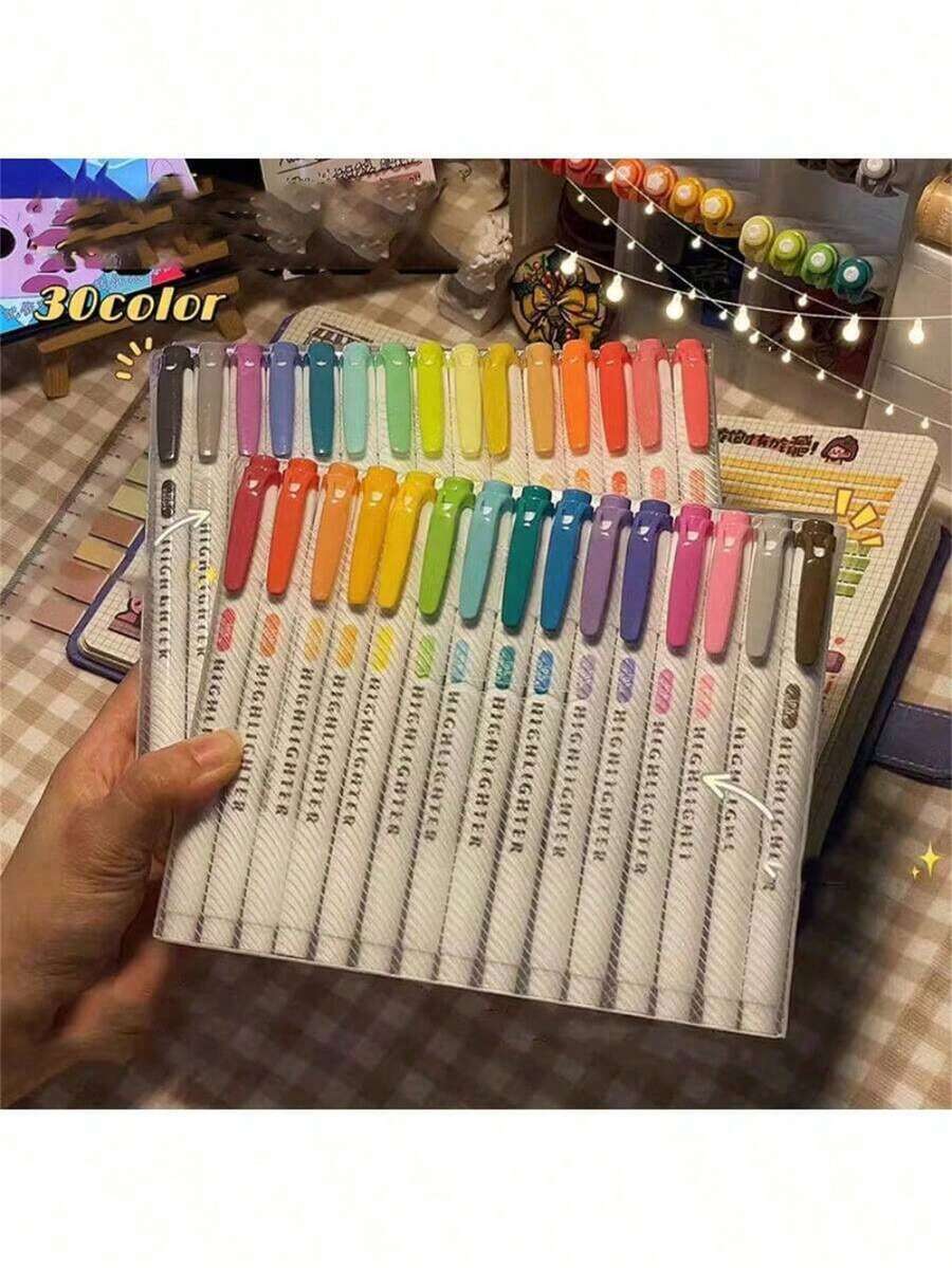 15 Color Double Ended Highlighter Pen Set, Fluorescent Drawing Pen ...