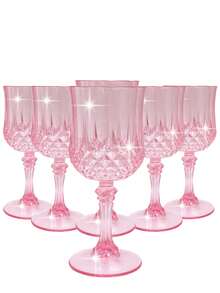 Wine Glasses Set Of 6 Vintage Embossed Reusable Wine Glasses, Heavy-Duty Champagne Cups, Juice Glasses Suitable For Parties & Weddings,Dishwasher (Plastic)