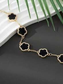 1pc Classic Design Business Fashion Lucky Four-Leaf Clover Bracelet For Men - Black 2 - View 5