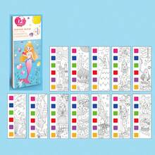 每本书12页，每页可分开，水彩画卡通涂色书，旅行口袋画，节日，礼物，冒险，美人鱼，小巧易携带 - 彩色 - 查看 10