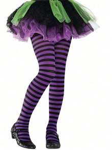 Plus Size Striped Tight 1PK Glossy Sheer Party Stockings For Women Holiday & Cosplay - Dark Purple - View 1