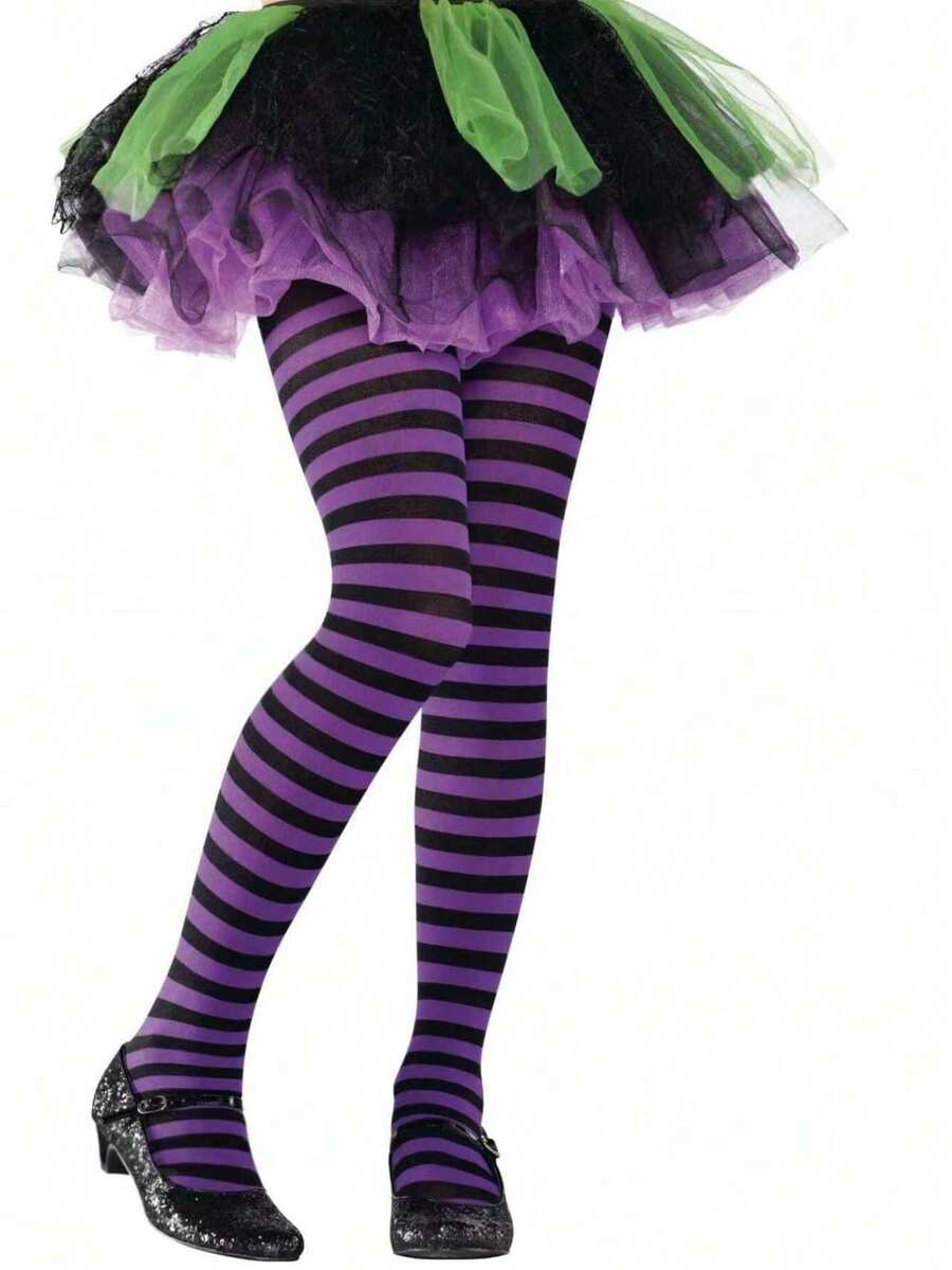 Plus Size Striped Tight 1PK Glossy Sheer Party Stockings For Women Holiday & Cosplay - Dark Purple - View 1