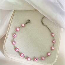 Pulsera de acero inoxidable con ojo malvado para mujeres, pulsera con cadena redonda esmaltada y cuentas de ojo malvado azul, joyería de playa de verano, regalo 2024 (número aleatorio de ojos)