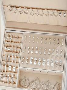 102 Pieces Of Fashionable Women's Earring Jewelry Set-Lovely Simple Style, Zinc Alloy Earrings With Faux Pearl And Artificial Rhinestones, Daily And Party Wear Earrings-(No Box)[Random Delivery]