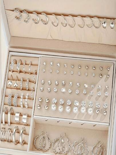 102 Pieces Of Fashionable Women's Earring Jewelry Set-Lovely Simple Style, Zinc Alloy Earrings With Faux Pearl And Artificial Rhinestones, Daily And Party Wear Earrings-(No Box)[Random Delivery]