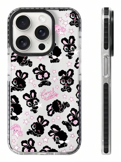 1 件奢华兔子图案印花防震透明手机壳，适用于 16/16 Pro/16 Plus/16 Pro Max、 17/17 Pro/17 Pro Max、 15/15 Pro/15 Plus/15 Pro Max、 14/14 Plus/14 Pro Max、 13/13 Pro/13 Pro Max、 12/11/X/XR/XS Max，非常适合万圣节/圣诞节