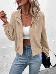 Autumn And Winter Stand Up Collar Jacket, Corduroy Short Jacket For Women