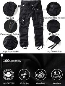 Men's Cargo Work Pants Cotton Casual Wild Outdoor Ripstop Camo Trousers With 9 Pockets-20256688 - màu đen - Xem 3