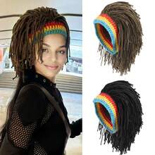 1pc Knitted Wig Hat, Thick Warm Braided Wig Cap For Women, Casual Wear, Hair Styling Accessory, European & American Hip-Hop Style