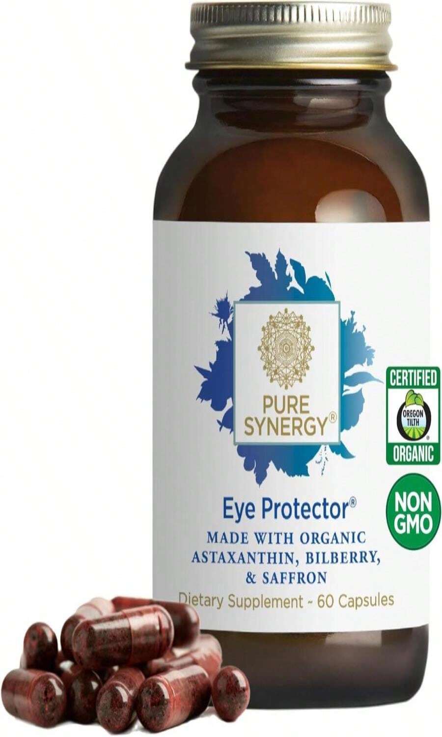 PURE SYNERGY Eye Protector | 100% Natural, Vegan Eye Health Supplement | With Organic Astaxanthin, Lutein, &Amp; Zeaxanthin | For Healthy Vision (60 Capsules) - 白色的 - 查看 1