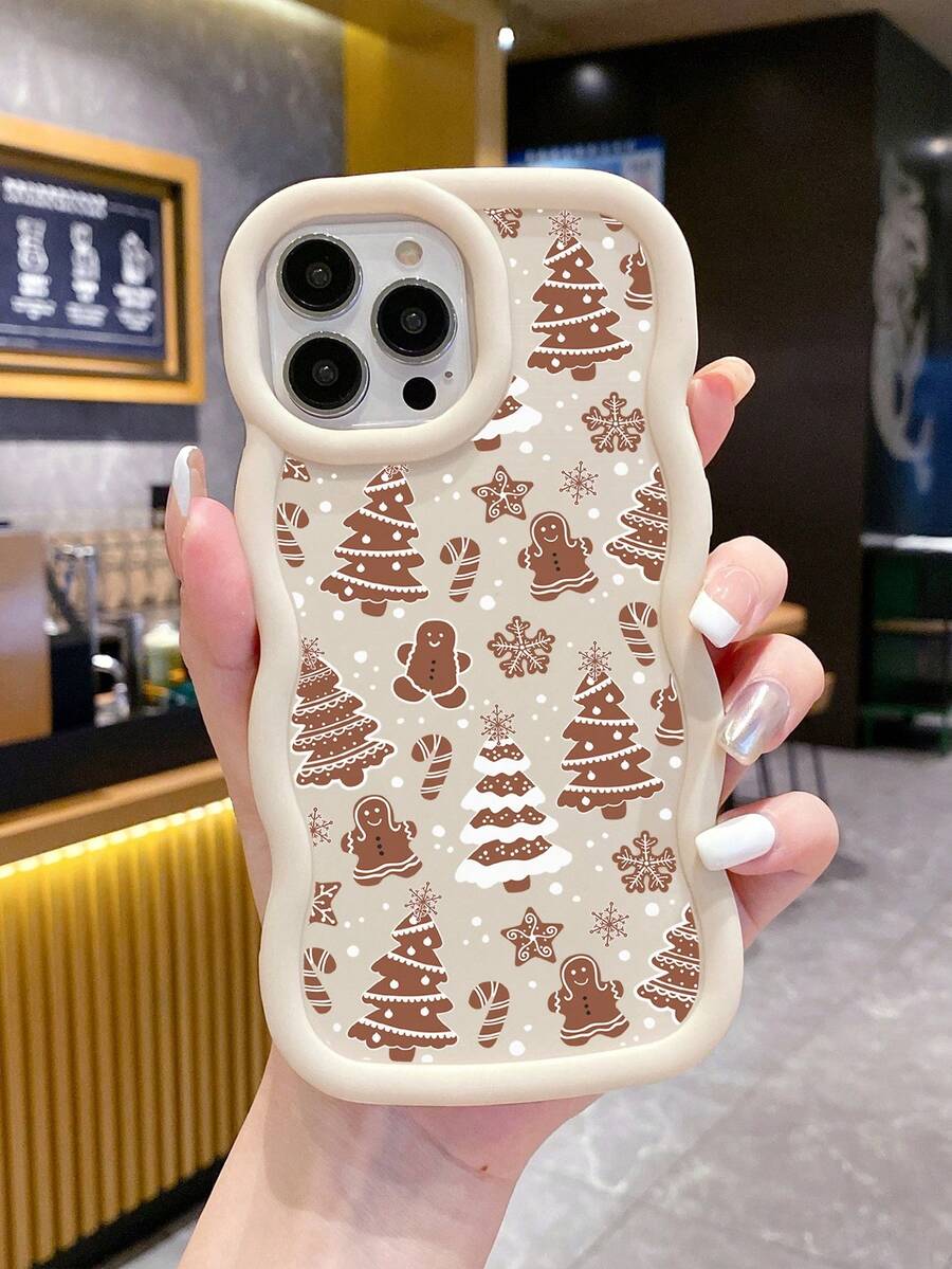 1 件圣诞树、姜饼人和雪花印花哑光纹理波浪边相机孔手机壳，兼容 16 Pro Max、14、13、12、11 Pro Max、XS Max、X、XR、8、7、Plus 和 Galaxy A15、S21 FE 5G、A05、S25 系列，防震，适合作为生日礼物，适合女朋友、男朋友或个人使用 - 彩色 - 查看 1