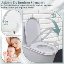 Asiento para Inodoro de Cierre Lento y Silencioso, Asiento para WC Universal PP Tapa de Inodoro Redondo Económico para Retrete Toilet Seat Residencial Acolchado de Sanitario para Baño 36 * 46cm - 1 - Ver 3
