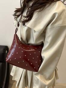 Fashionable Rivet Large Capacity Hobo Bag, Retro Shoulder Handbag, Women's Fashion Handbag And Wallet Suitable For Commuting, Y2K Connector Casual Crossbody Bag With Rivet Decoration, Adjustable Shoulder Strap, Underarm Baguette Bag, Large Capacity Retro Handheld Commuter Bag