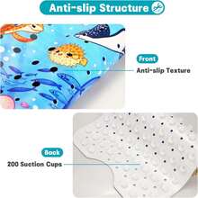 Children's Bath Mat Non-Slip And Mildew-Proof, Cartoon Baby Bath Mat, 100x40cm Extra Large Non-Slip Shower Mat Children's Bathtub Mat With Suction Cup And Drainage Holes, Machine Washable, Ocean Park - multicolour - View 4