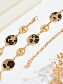 1pc Fashionable Sexy Leopard Print Geometric Disc Shaped Adjustable Body Chain, Unique Creative Design For Women Suitable For Daily, Vacation, Party Wear - Gold - View 5