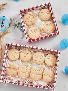 13pcs Cartoon Smiling Face Cookie Cutter Mold, Fondant Biscuit Stamp Mold, DIY Baking Tool Set