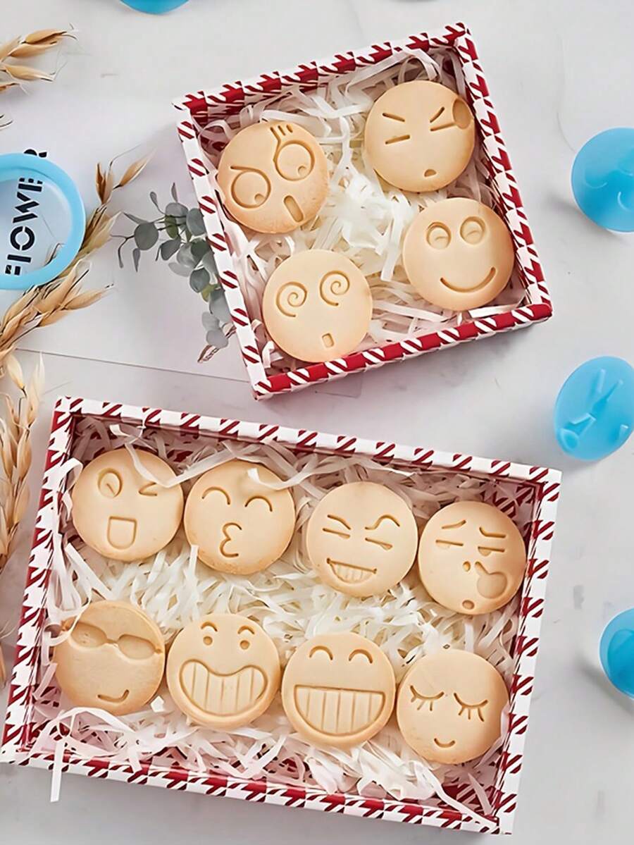 13pcs Cartoon Smiling Face Cookie Cutter Mold, Fondant Biscuit Stamp Mold, DIY Baking Tool Set
